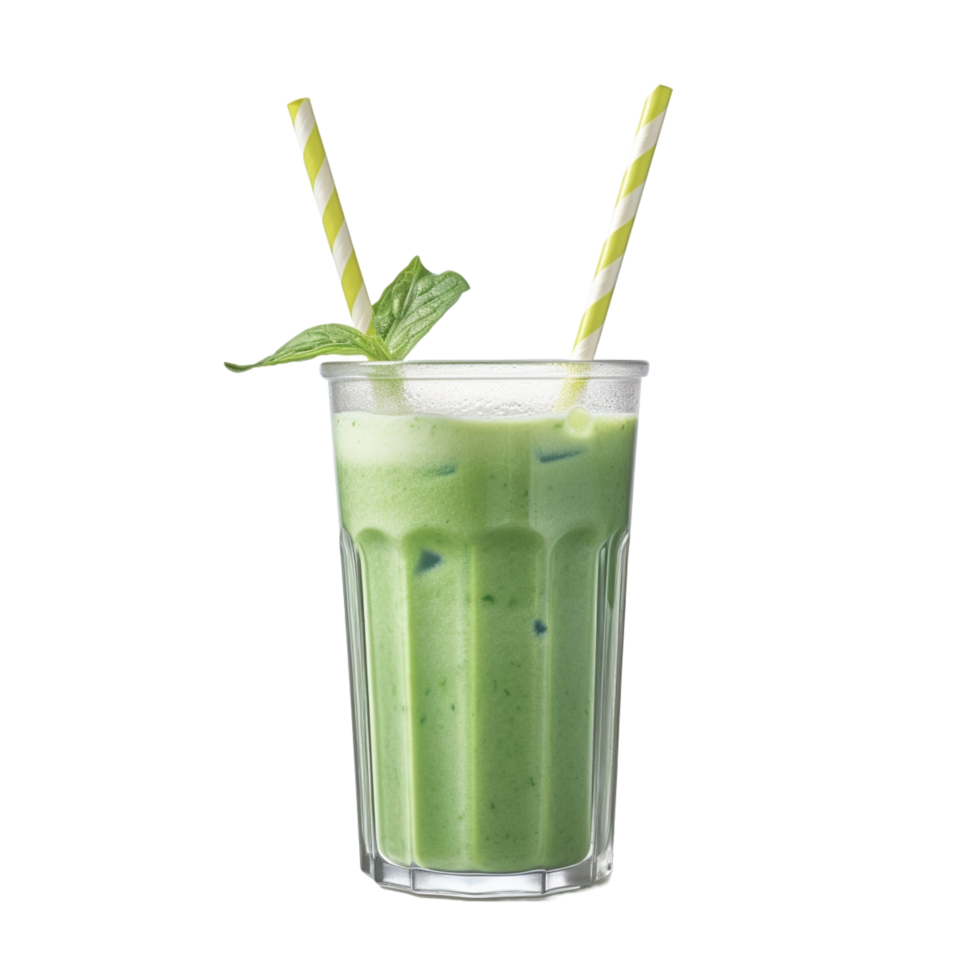 green smoothie with straws on transparent background,AI Generative png
