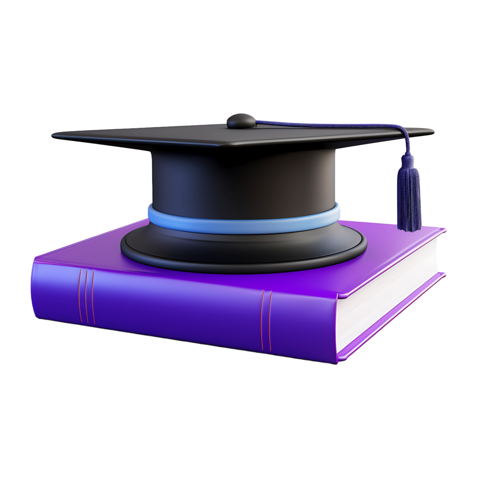 en gradering hatt på topp av en lila bok, ai generativ png