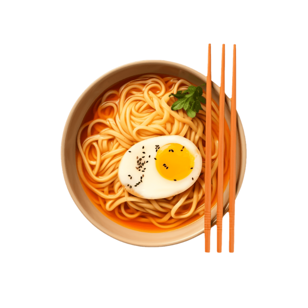 noodles with egg and chopsticks on transparent background,AI Generative png