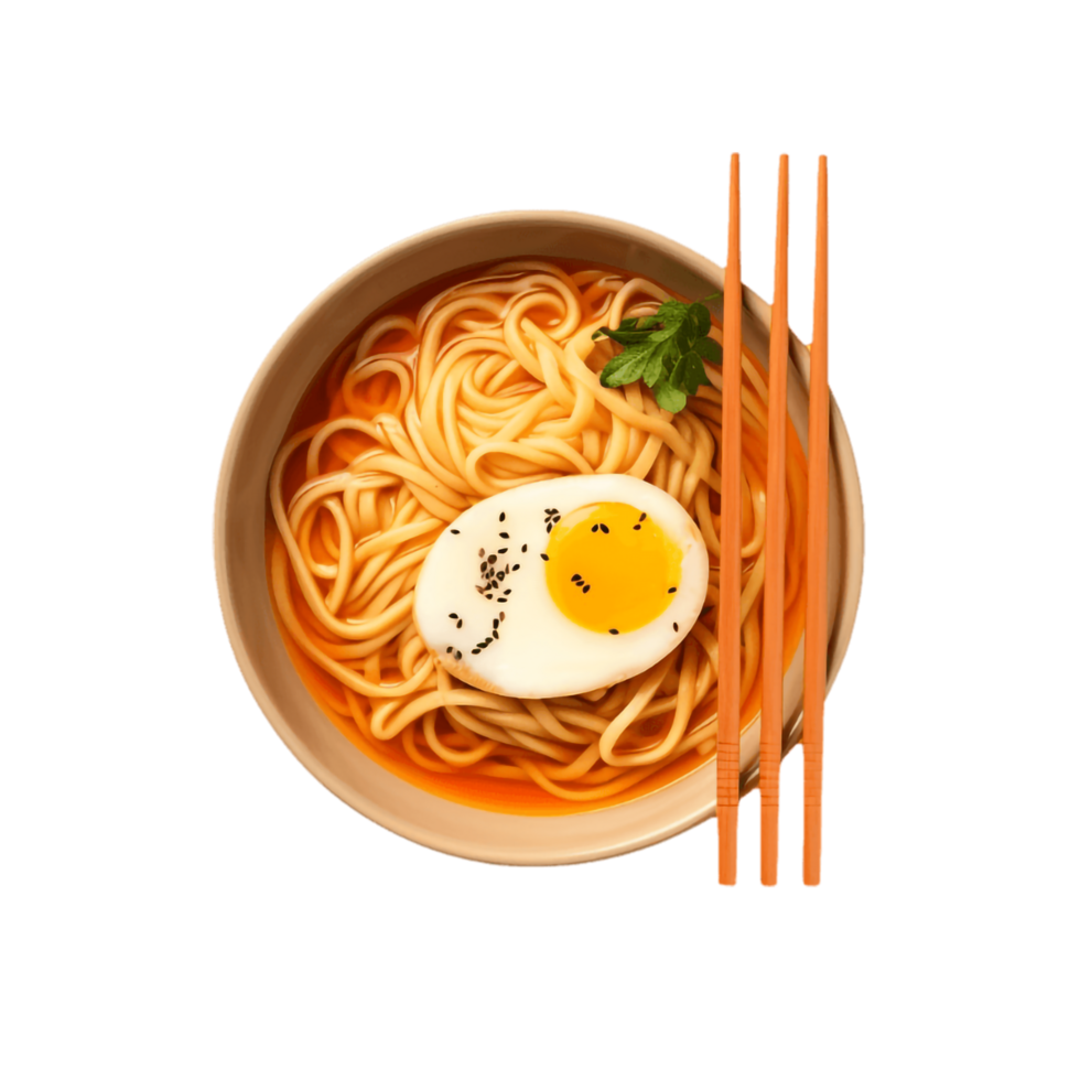 spaghetti med ägg och ätpinnar på transparent bakgrund,ai generativ png