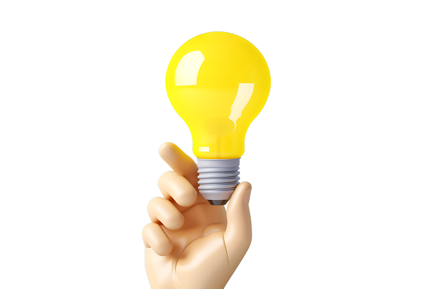 3d hand holding a yellow light bulb on transparent background,AI Generative png