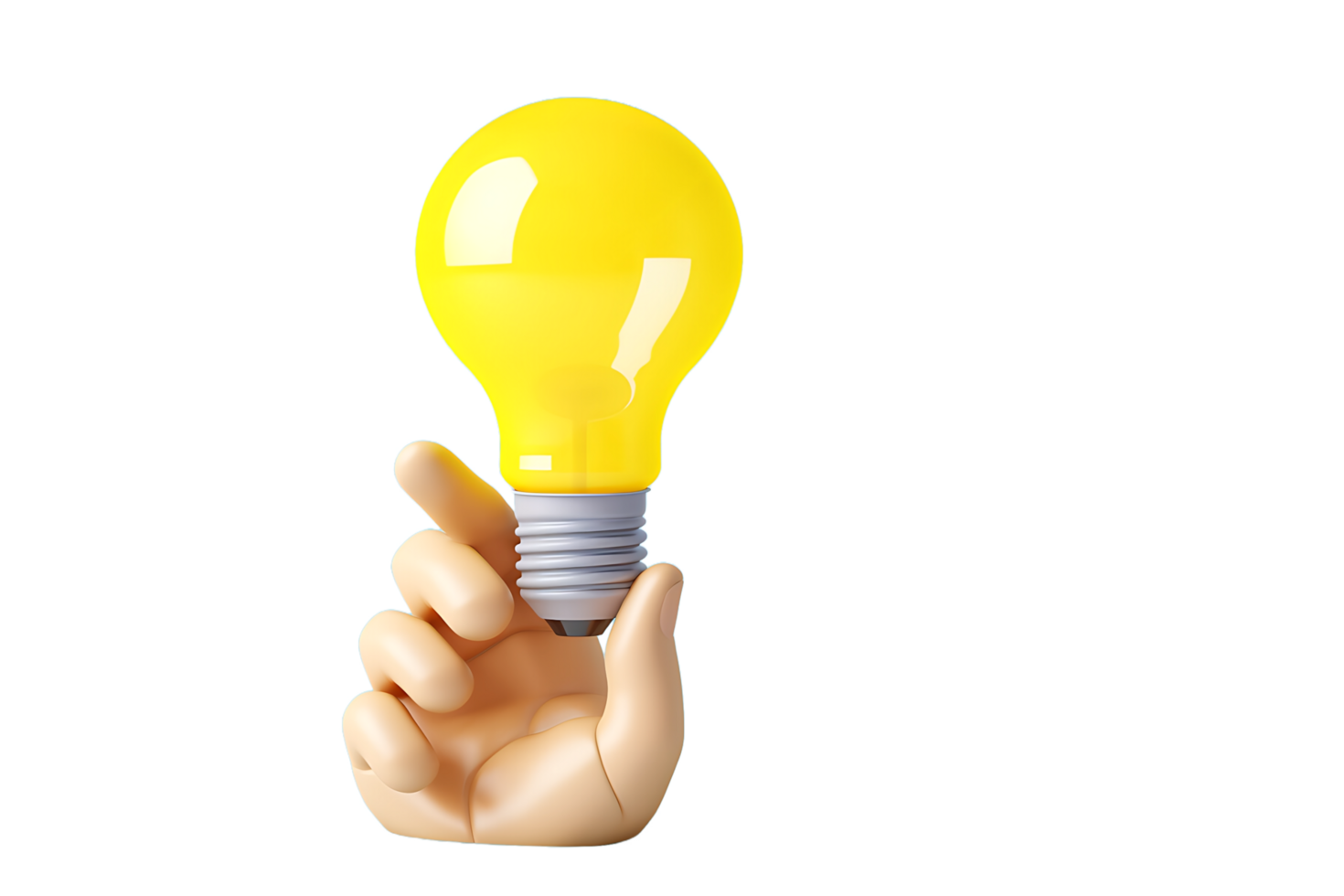 a hand holding a yellow light bulb on a transparent background,AI Generative png