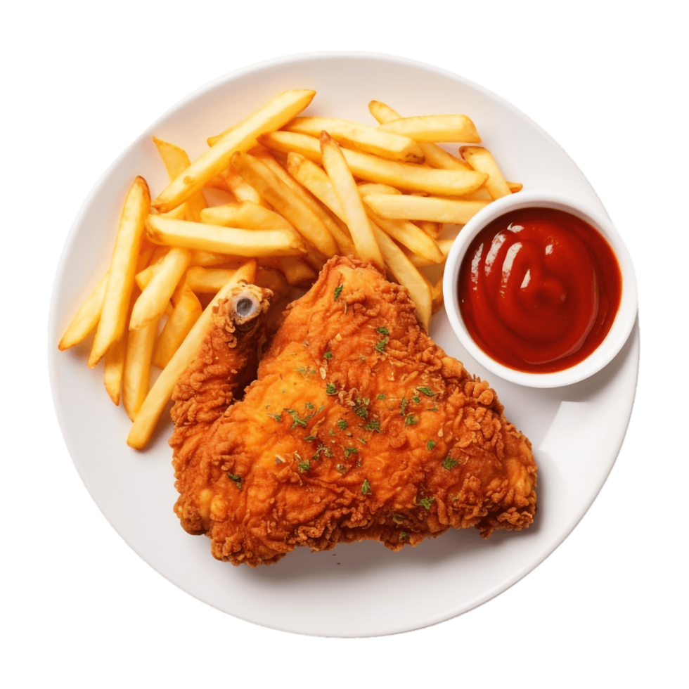 Grilled spicy chicken wings with ketchup and french fries,AI Generative png