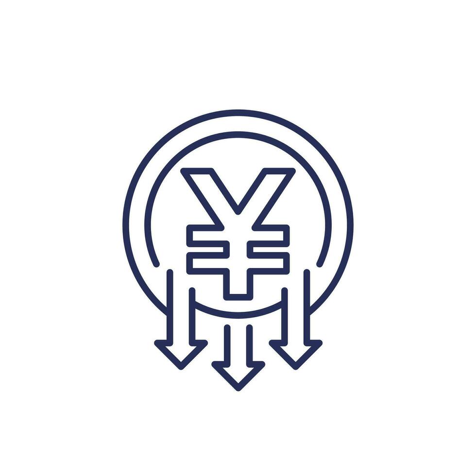 reduce costs icon, price reduction, line vector with yuan