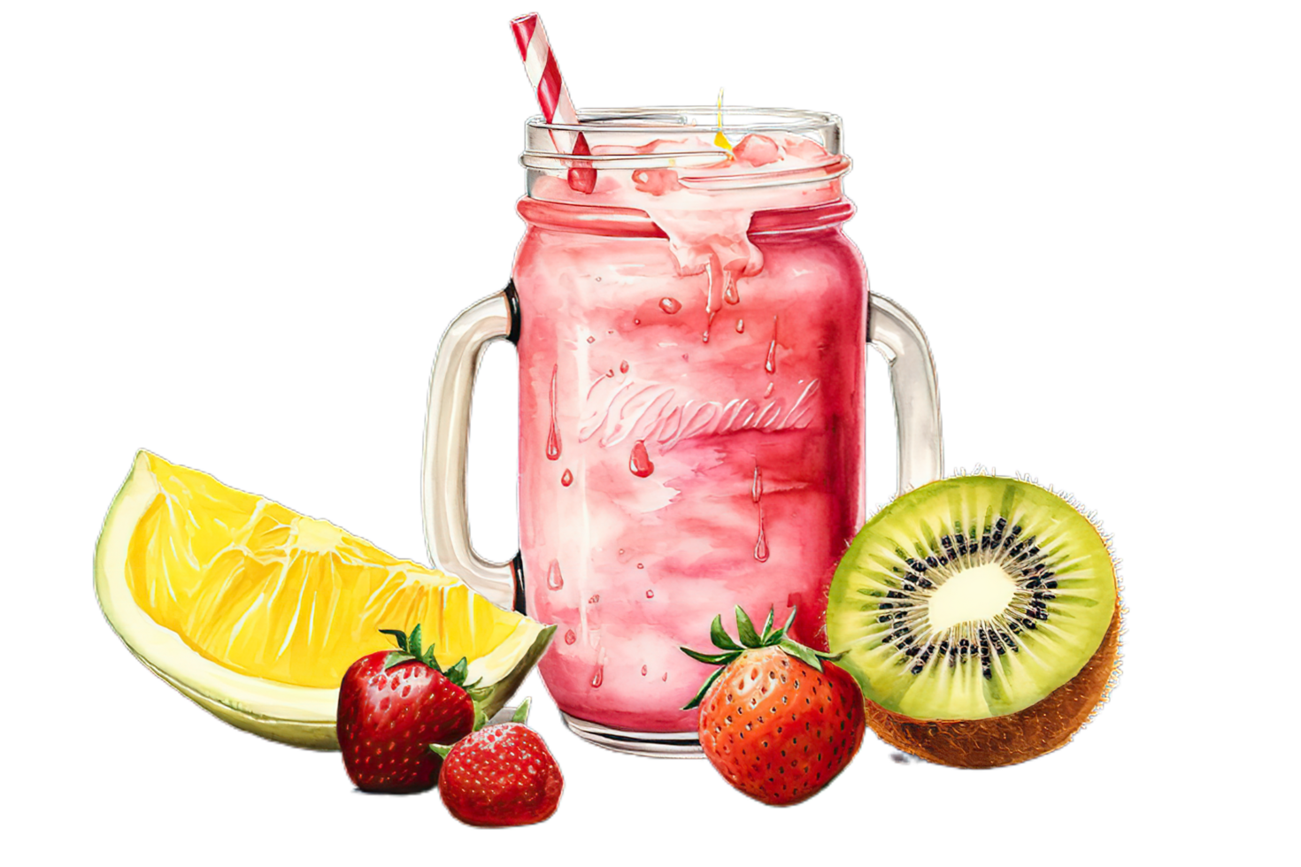 a strawberry smoothie with a slice of lemon and kiwi,AI Generative png