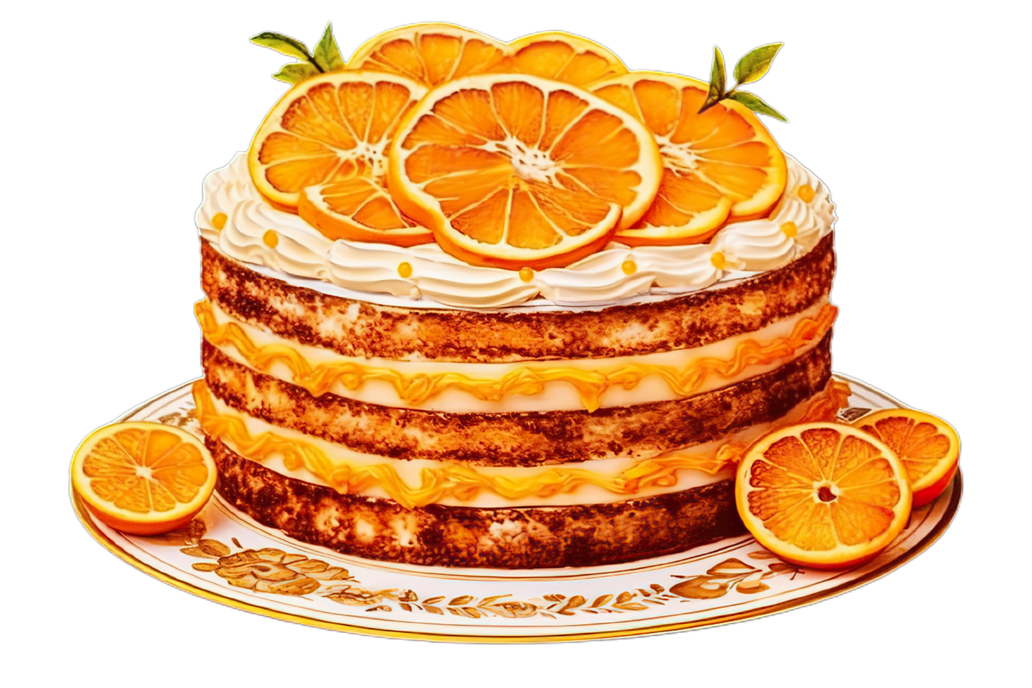 orange cake with cream and orange slices,AI Generative png