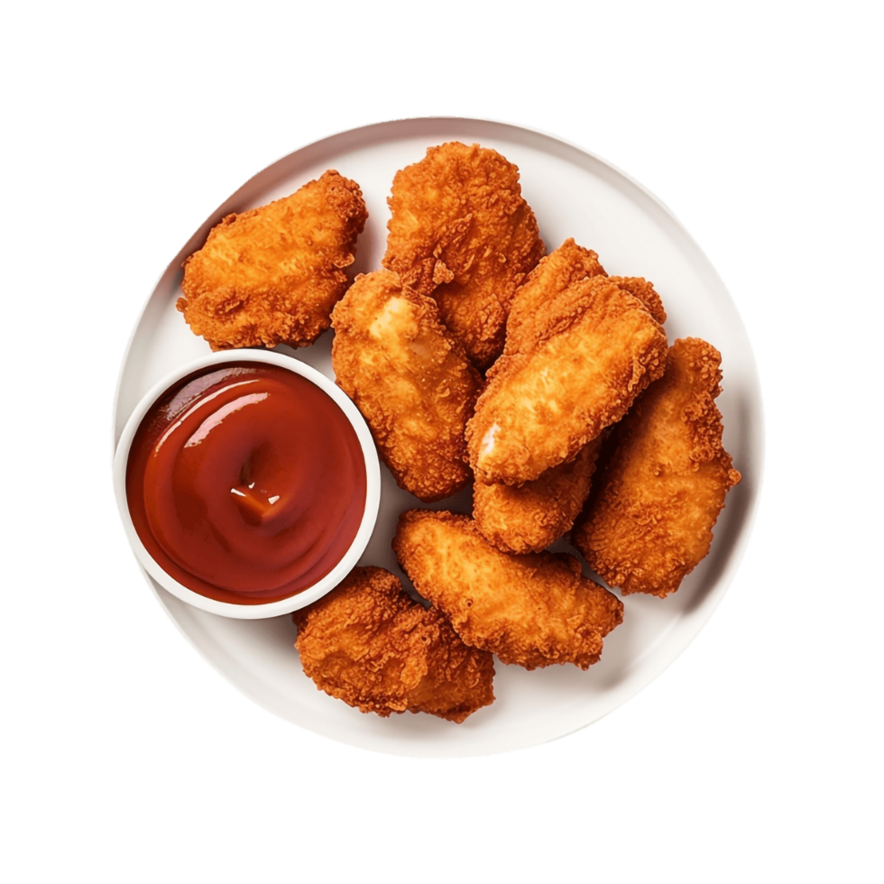 kyckling nuggets med ketchup på en tallrik,ai generativ png