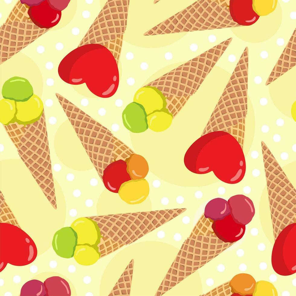 Ice cream seamless pattern set of various colorful bright ice cream cones vector