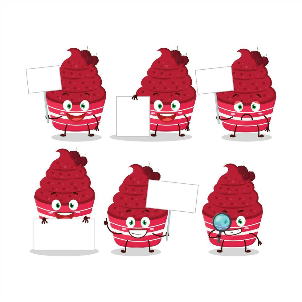 Ice cream raspberry cup cartoon character bring information board vector