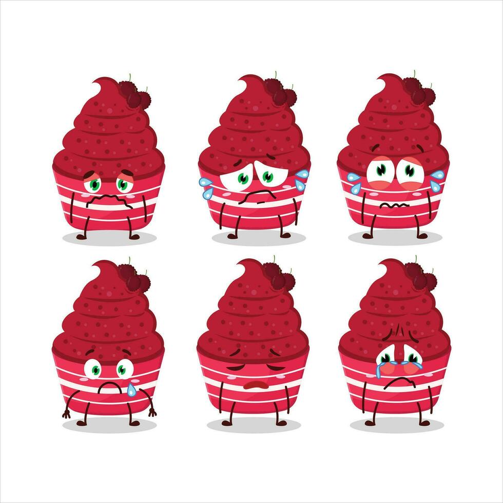 Ice cream raspberry cup cartoon character with sad expression vector