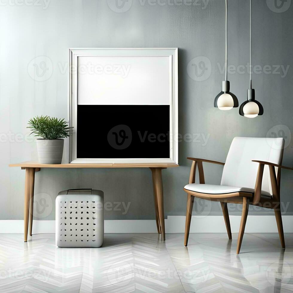 Two potted plants in front of a blank picture frame, white canvas background ,white studio background, a minimalist painting, white ambient background ,white frame border. AI Generative photo