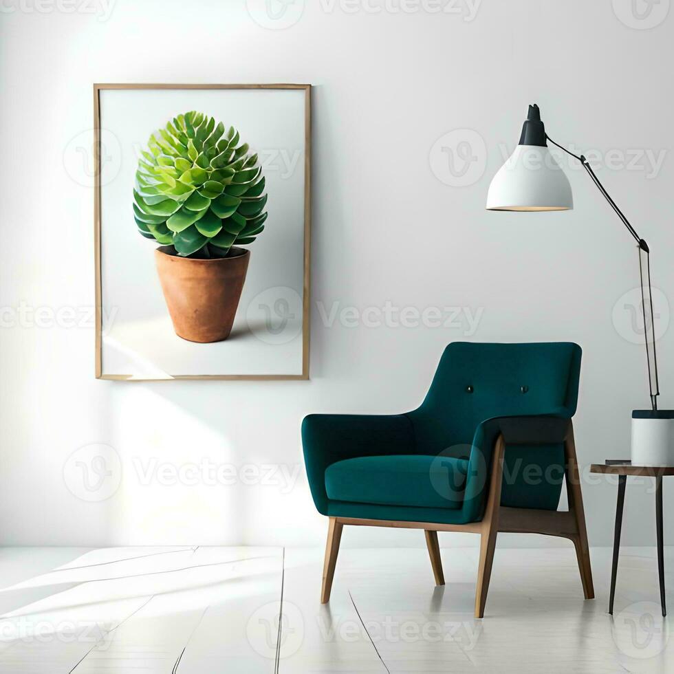 Two potted plants in front of a blank picture frame, white canvas background ,white studio background, a minimalist painting, white ambient background ,white frame border. AI Generative photo