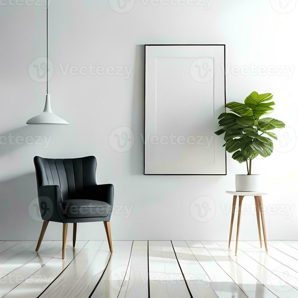 Two potted plants in front of a blank picture frame, white canvas background ,white studio background, a minimalist painting, white ambient background ,white frame border. AI Generative photo