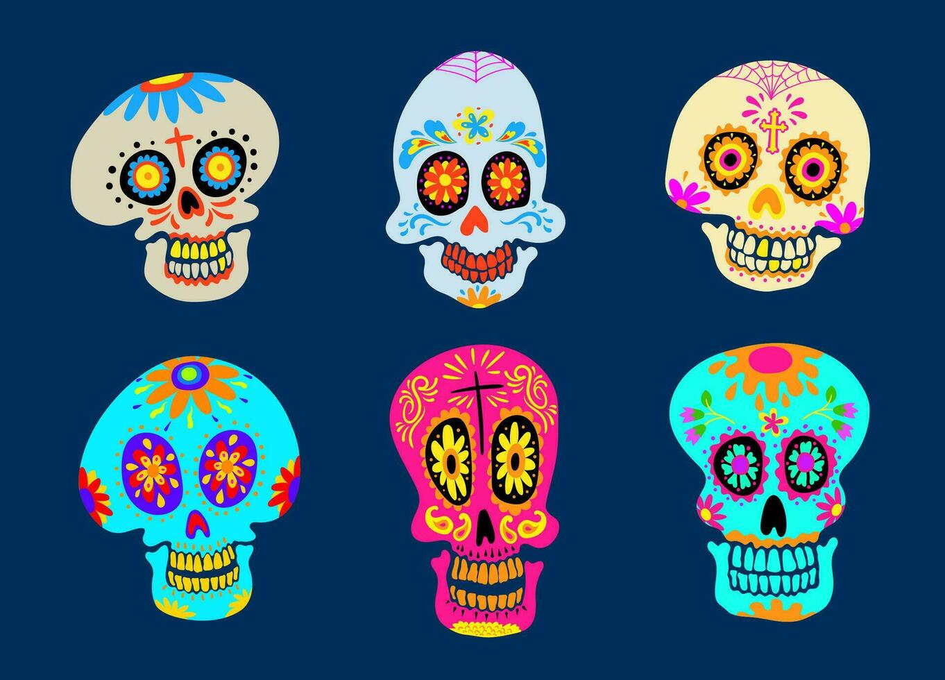 Set of Sugar Skull Vector of Dia de los muertos