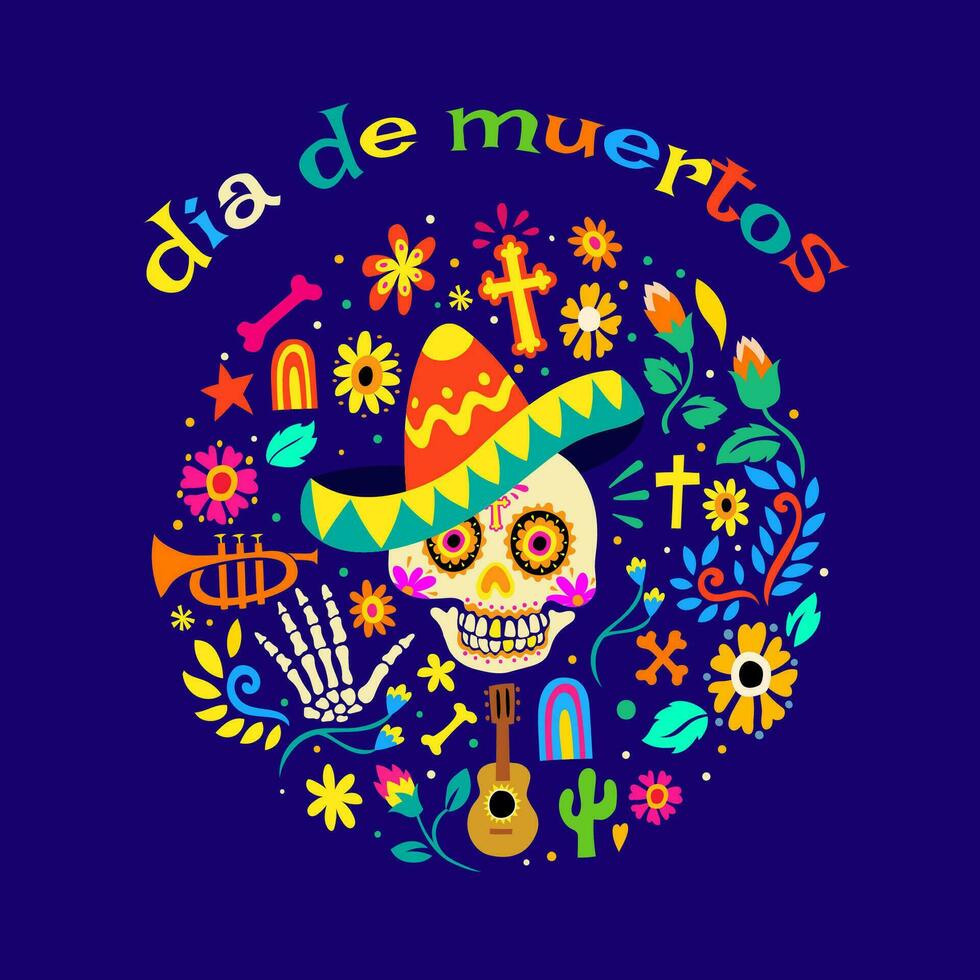 Greeting card design for day of the dead vector