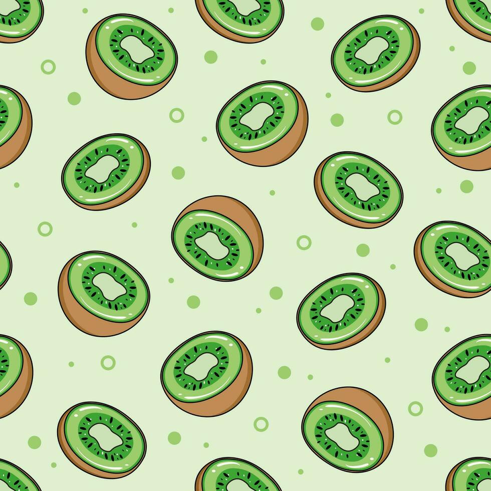 Seamless kiwi fruit pattern design, hand drawn sliced kiwi fruit pattern with outlined style vector