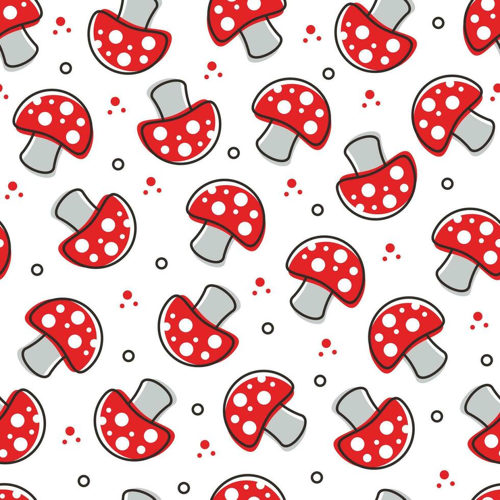 Seamless red cute mushroom pattern design vector