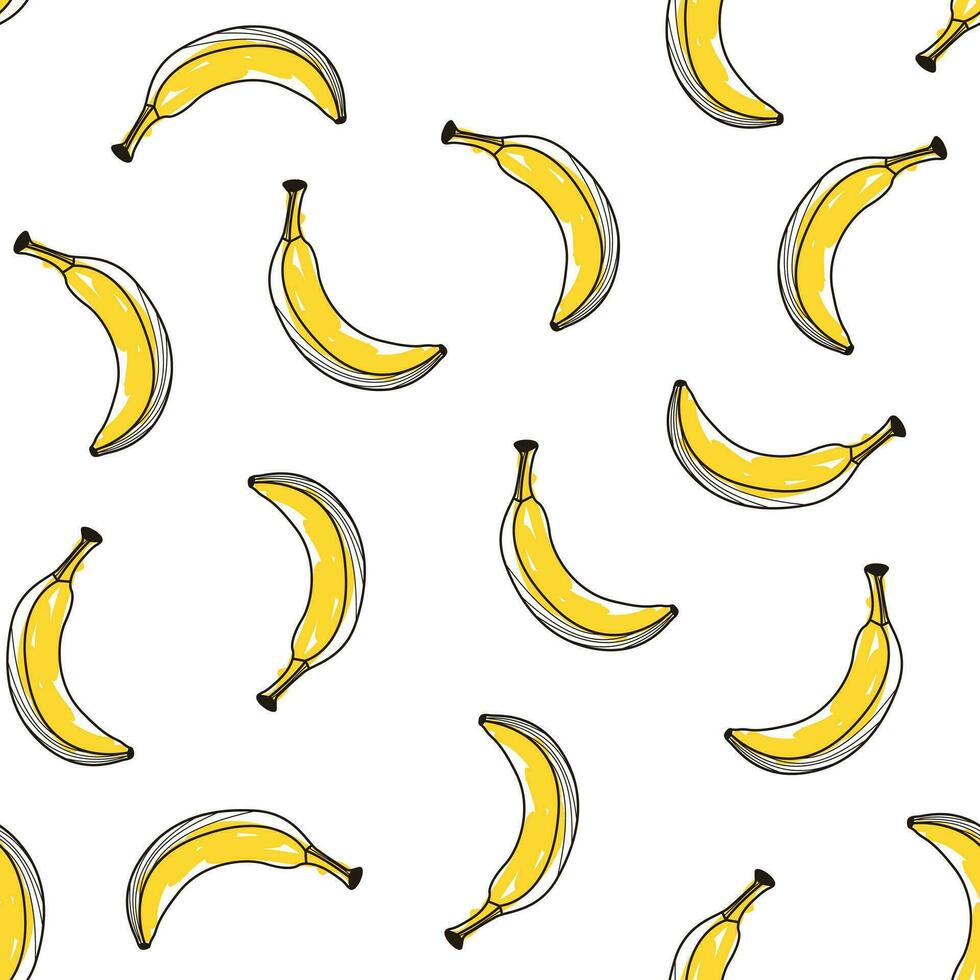 Seamless yellow banana pattern in hand drawn style vector
