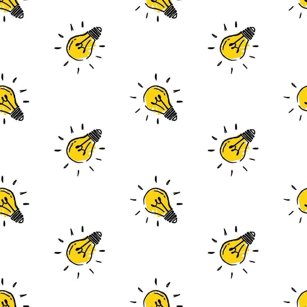 simple light bulb seamless pattern design in hand drawn style vector