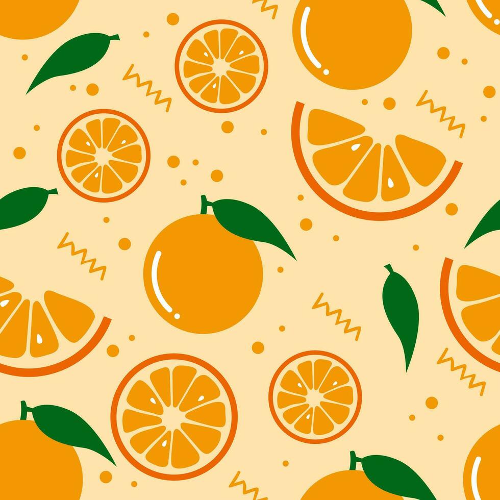 Seamless fresh orange fuit pattern design, flat orange fruit pattern template vector