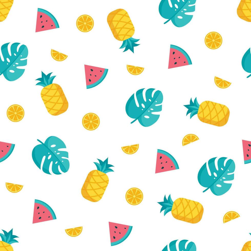 colorful summer seamless pattern design, fruit and leaf pattern template vector