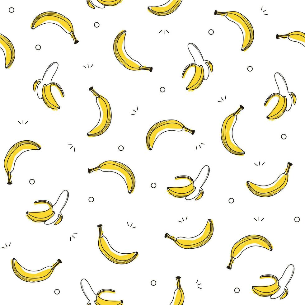 Seamless yellow banana pattern design, hand drawn banana pattern template vector