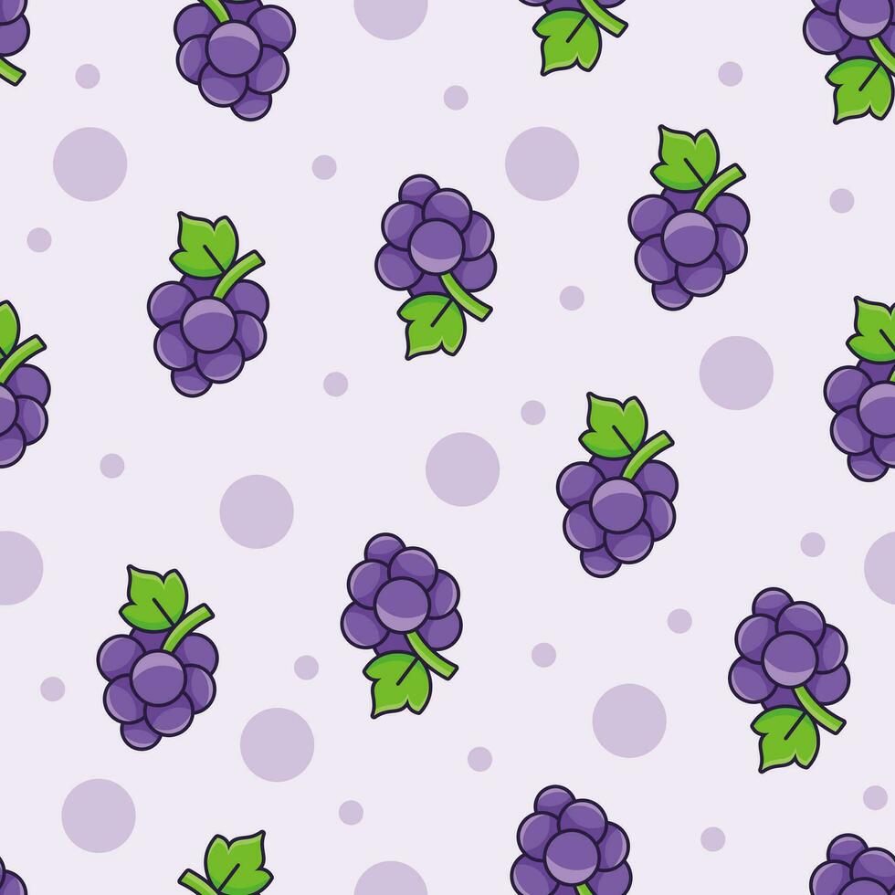 seamless purple grape pattern design vector, simple cute grape pattern with outlined style vector