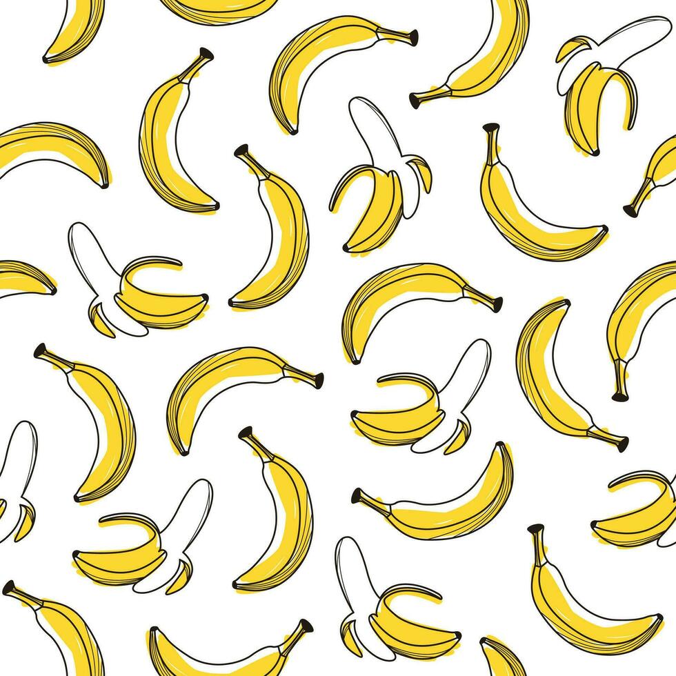 Seamless yellow banana pattern in hand drawn style vector