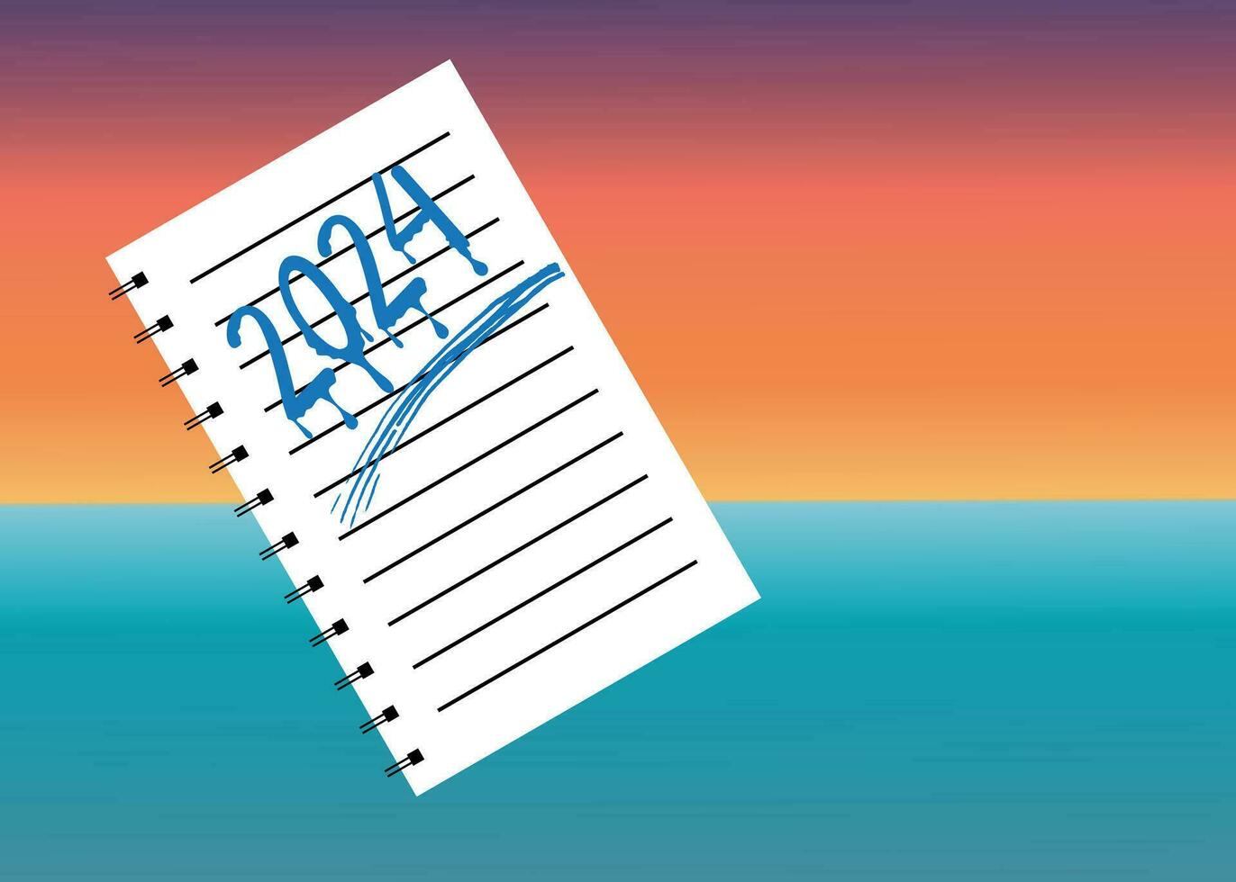 New year 2024, new year resolution 2024 goals list notebook. vector