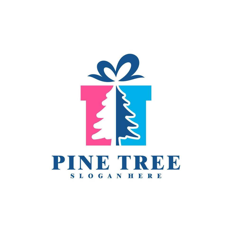 Gift with Pine Tree logo design vector. Creative Pine Tree logo concepts template vector