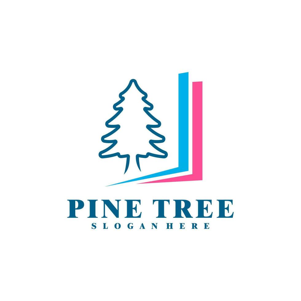 Pine Tree with Book logo design vector. Creative Pine Tree logo concepts template vector