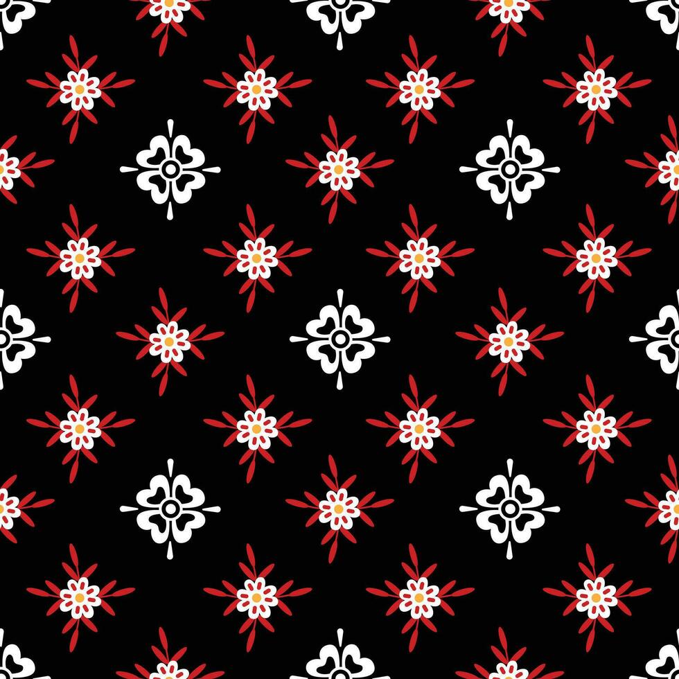 flat flowers pattern on black background vector