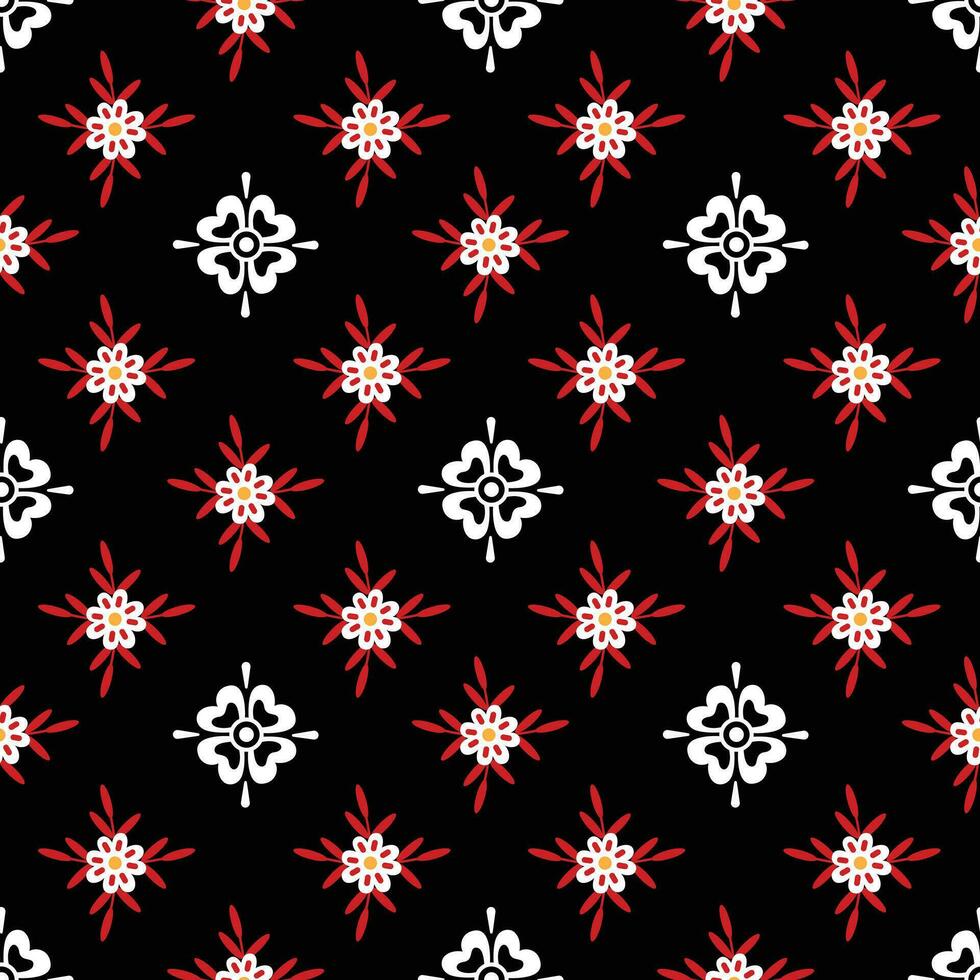 flat flowers pattern on black background vector