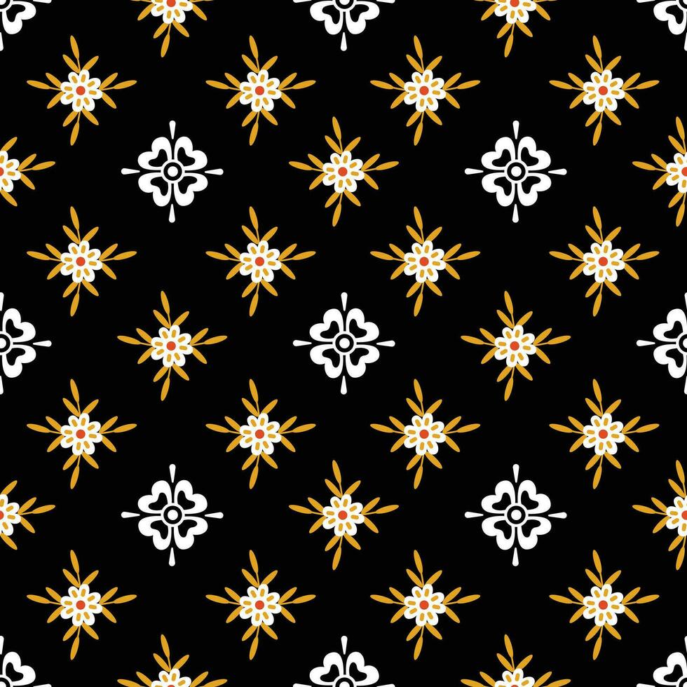 flat flowers pattern on black background vector