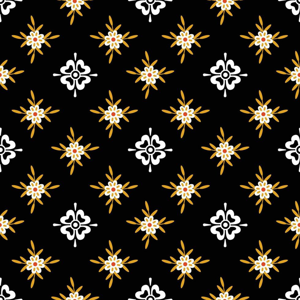 flat flowers pattern on black background vector