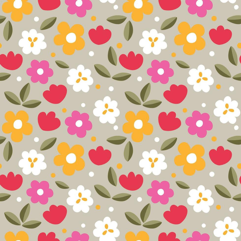 Seamless flower pattern, Flower flat textile vector pattern,