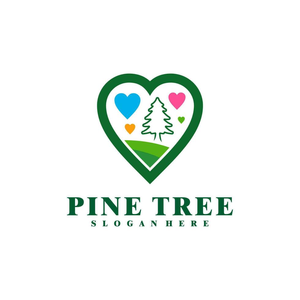 Pine Tree with Love logo design vector. Creative Pine Tree logo concepts template vector
