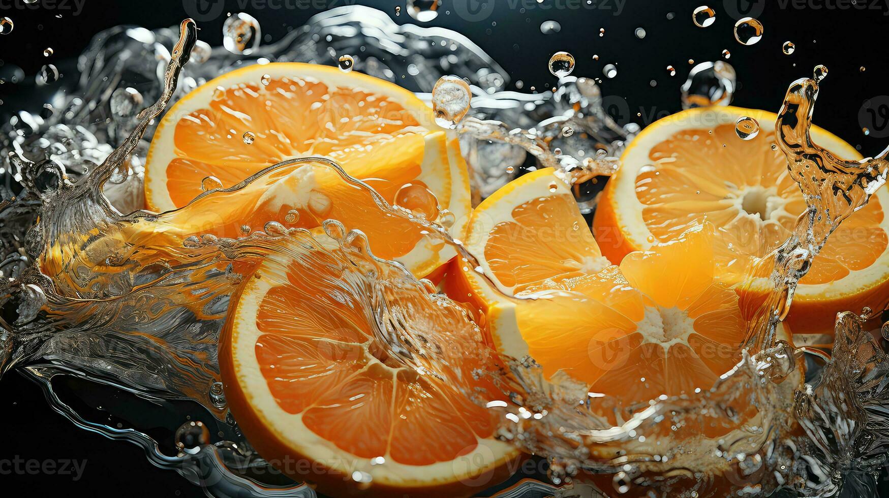 naranja rebanada en agua ai generado foto