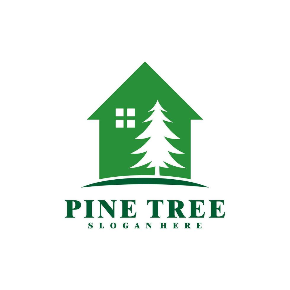 Pine Tree with House logo design vector. Creative Pine Tree logo concepts template vector