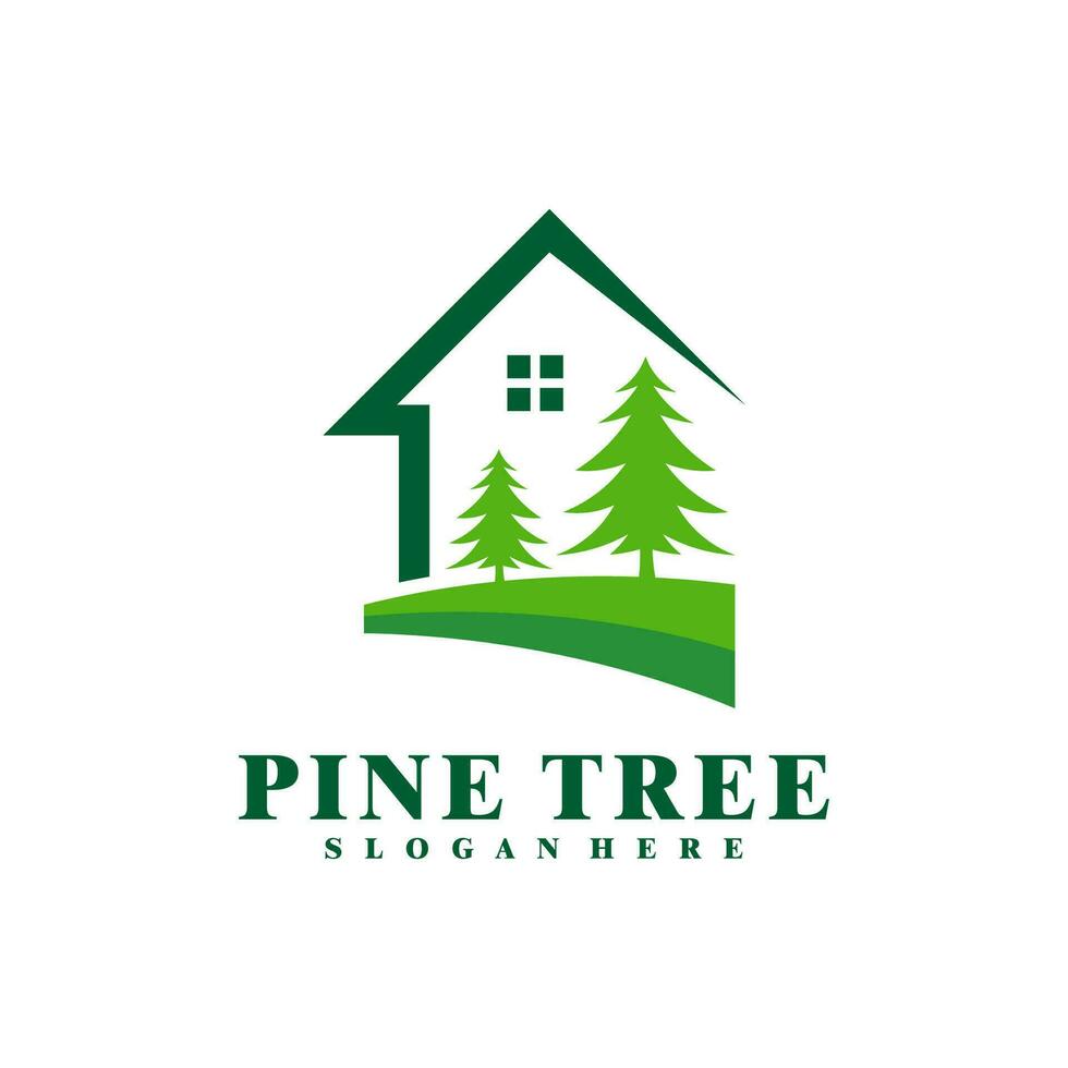 Pine Tree with House logo design vector. Creative Pine Tree logo concepts template vector