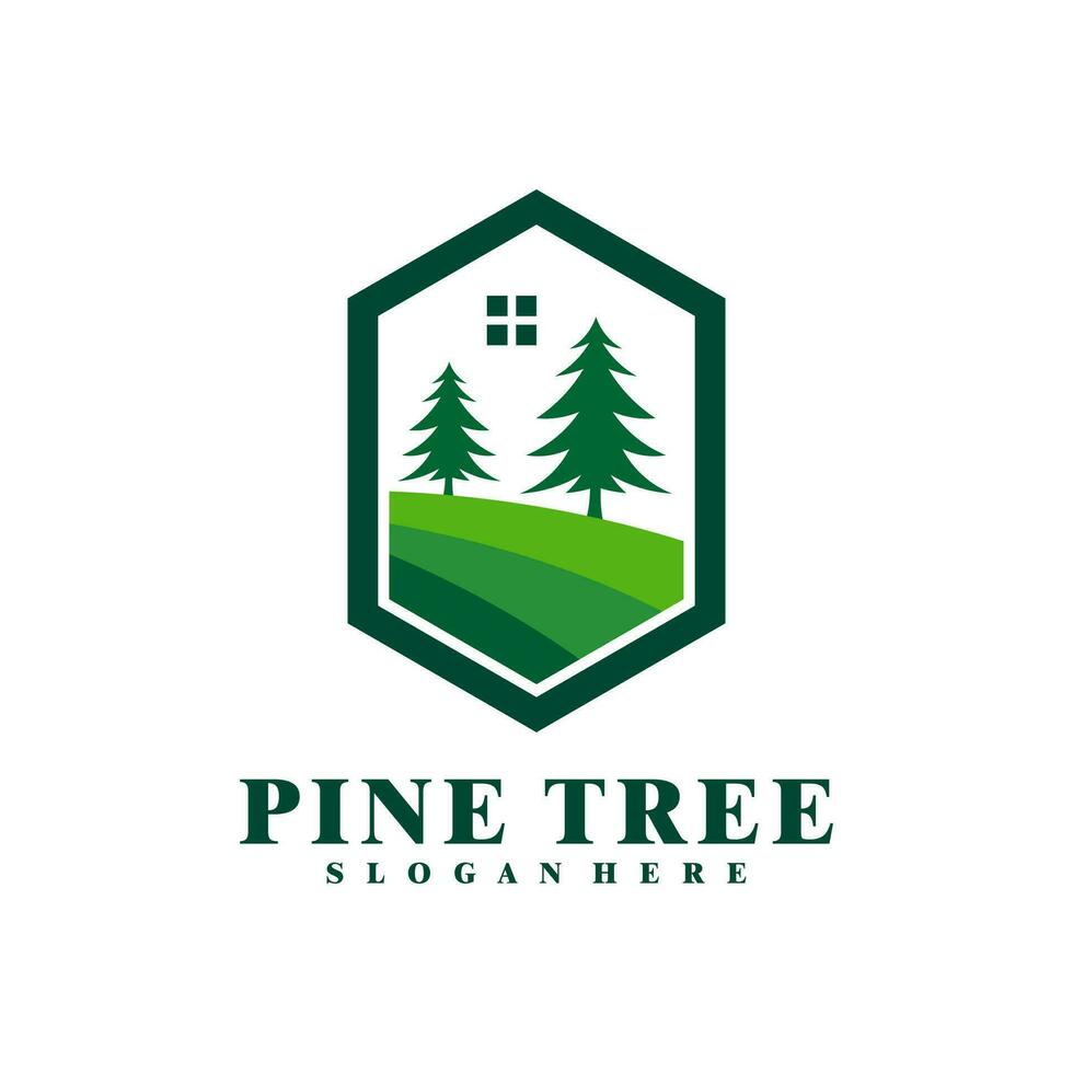 Pine Tree with House logo design vector. Creative Pine Tree logo concepts template vector