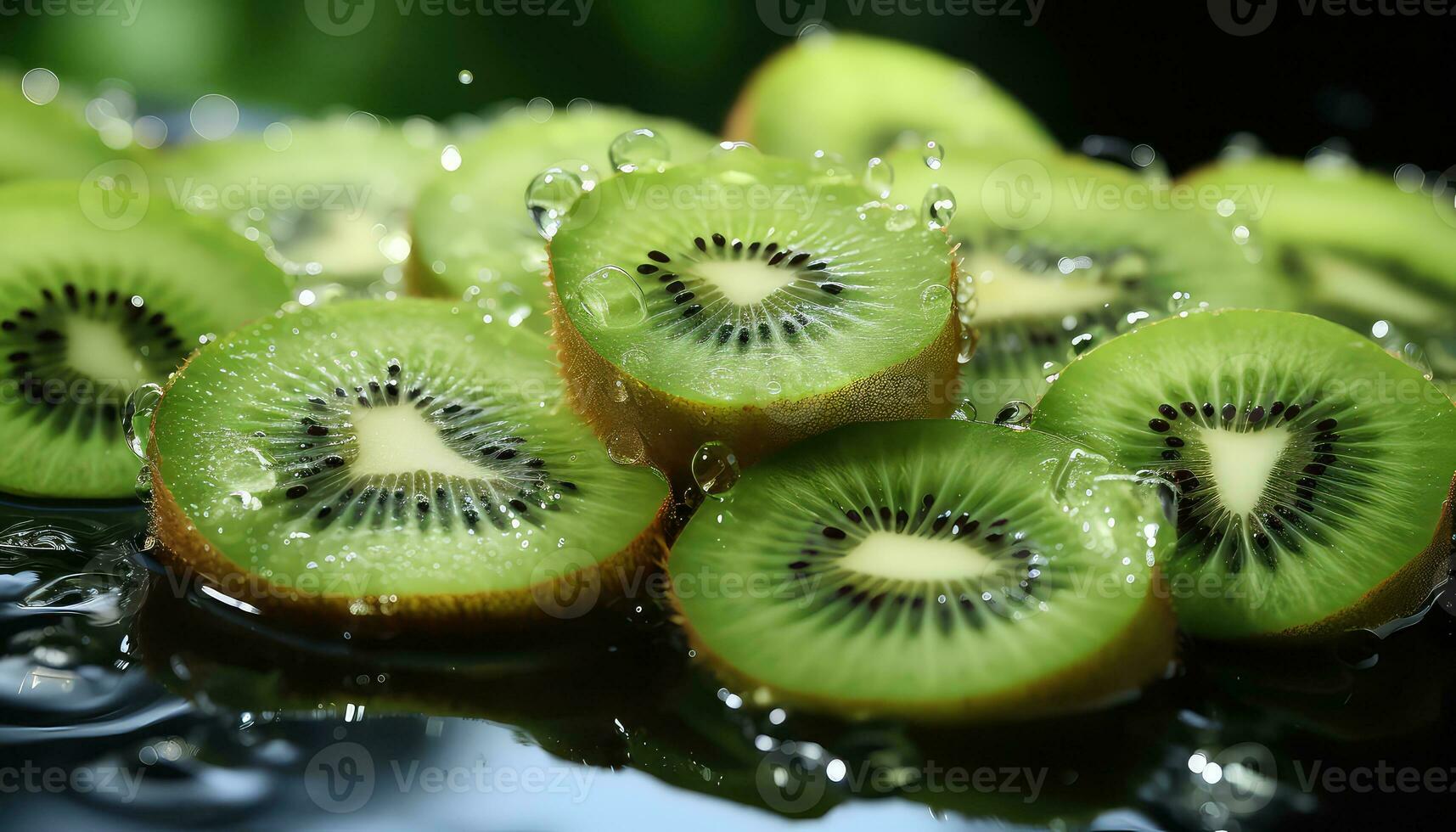 kiwi Fruta rebanadas dentro agua ai generado foto