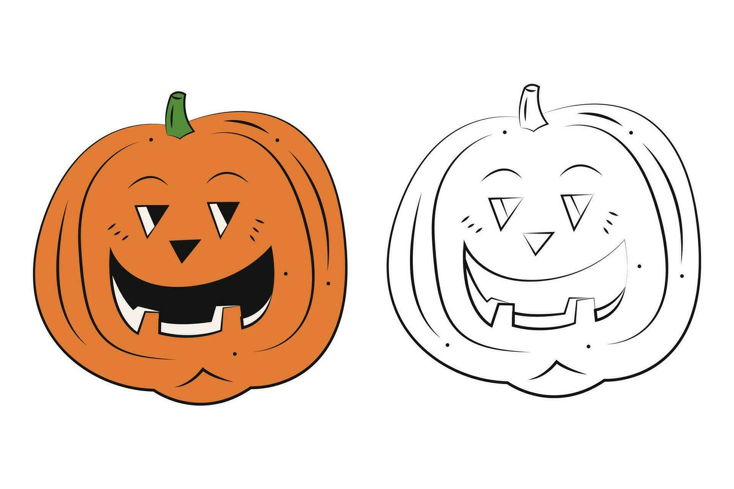 pequeño conjunto de dos de miedo Víspera de Todos los Santos calabazas color, negro y blanco plano vector ilustración.