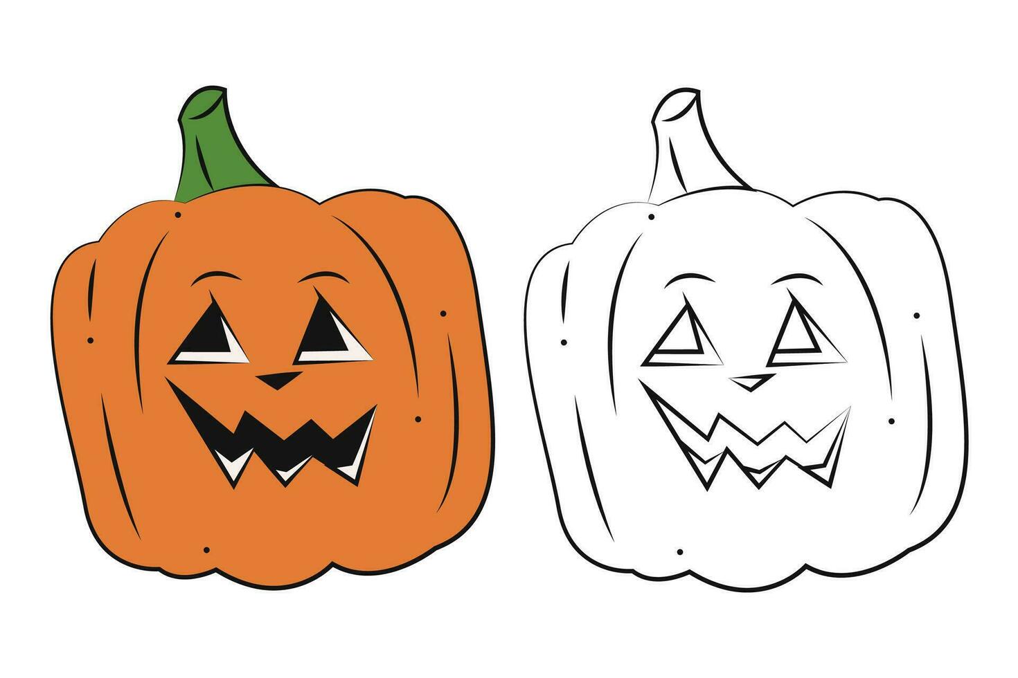 Small set of Halloween pumpkins. Color, black and white flat vector illustration.