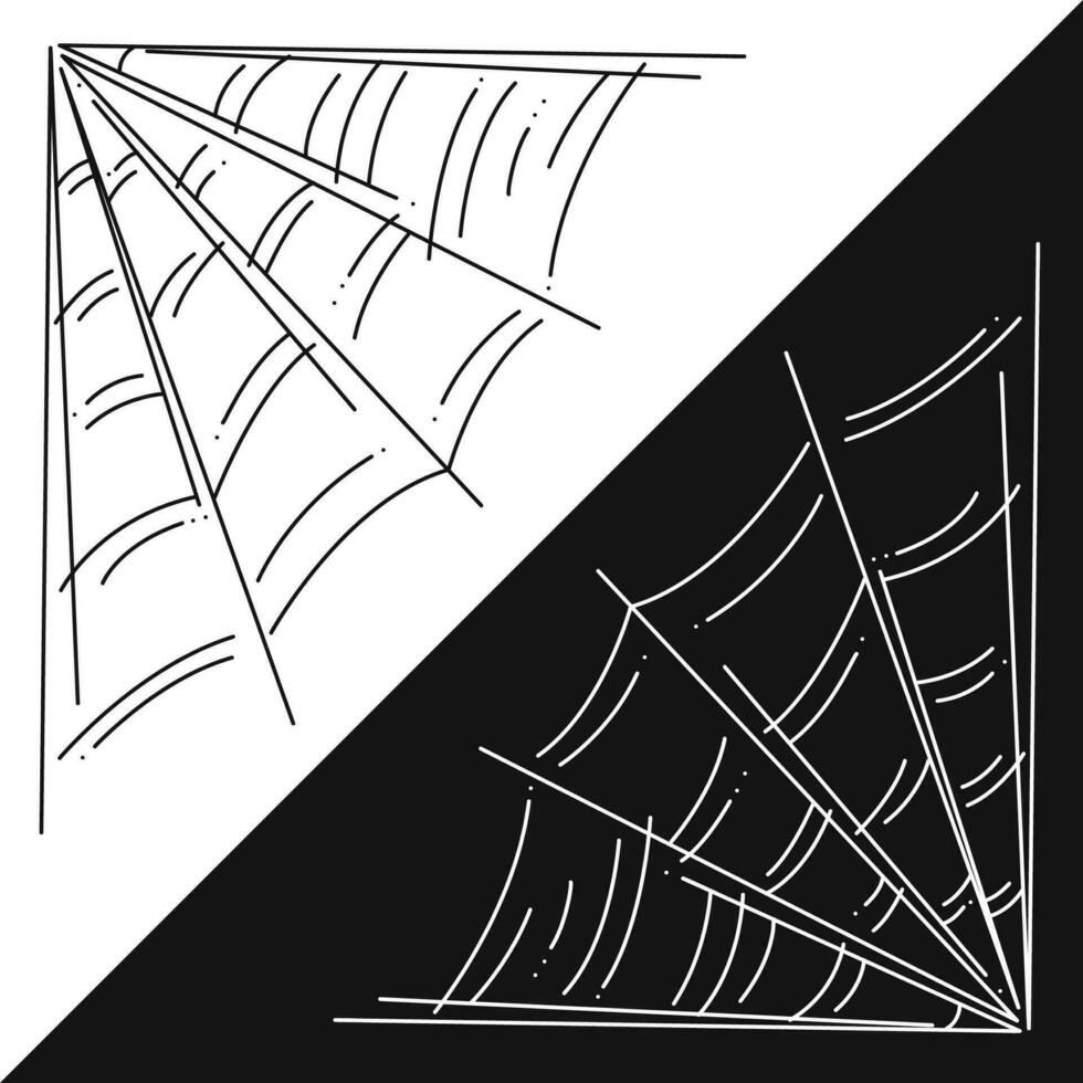 Small set with spider web as a symbol of Halloween. Black and white doodle vector illustration.
