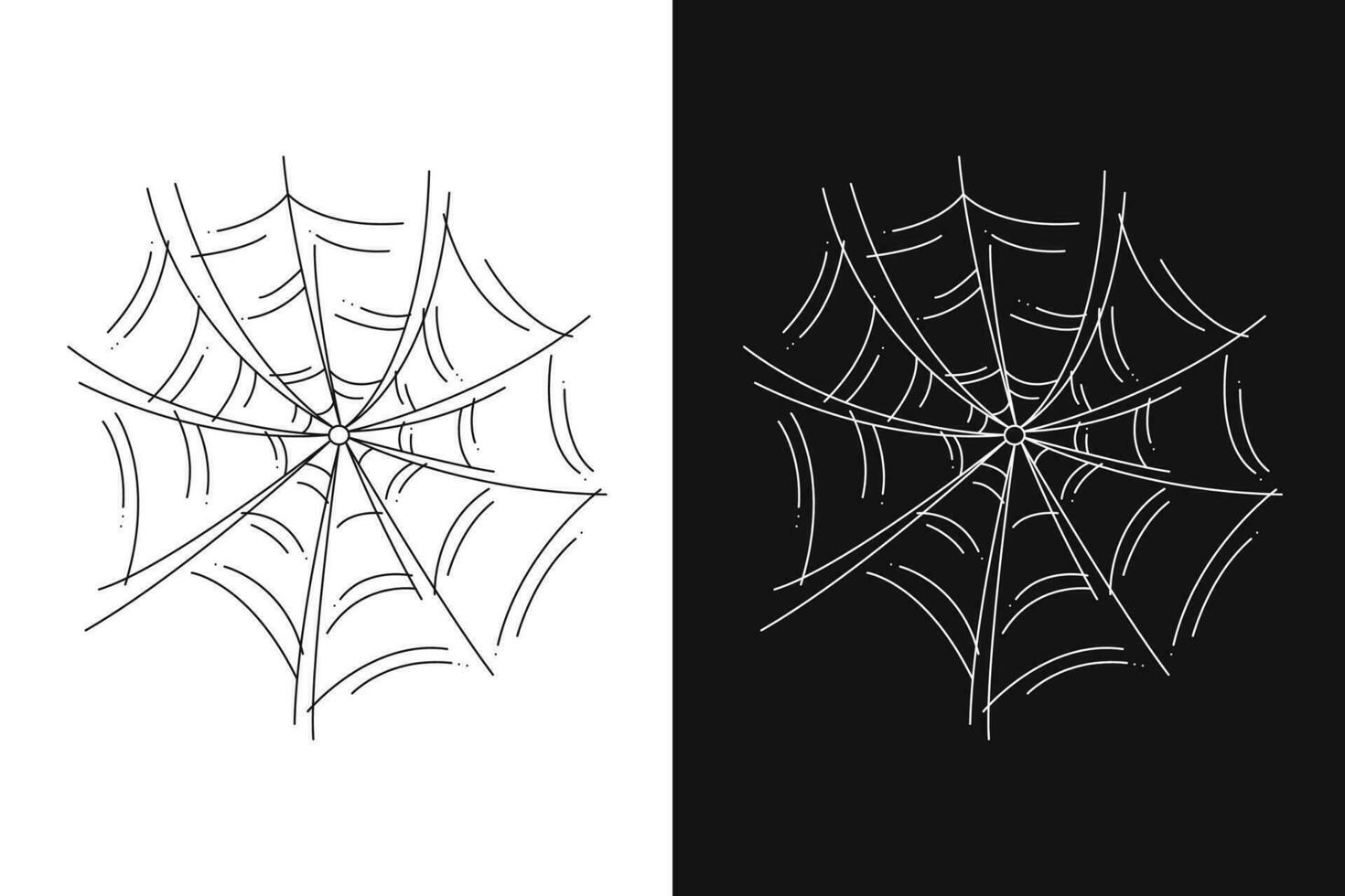 Scary spider web as a symbol of Halloween. Black and white doodle vector illustration.