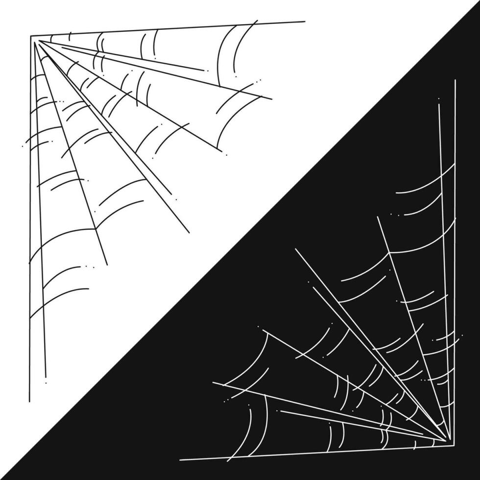 Small set with two spider web as a symbol of Halloween. Black and white doodle vector illustration.