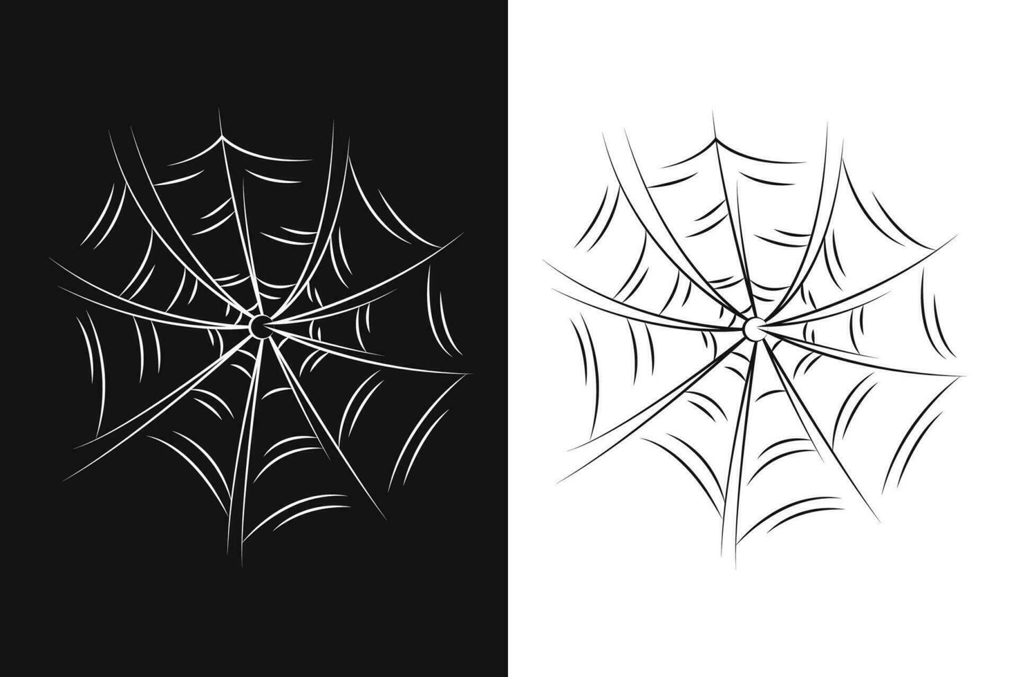 Scary spider web as a symbol of Halloween. Black and white doodle vector illustration.