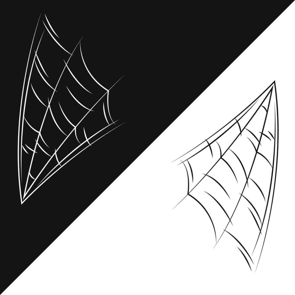 Small set of spider web as a symbol of Halloween. Black and white doodle vector illustration.