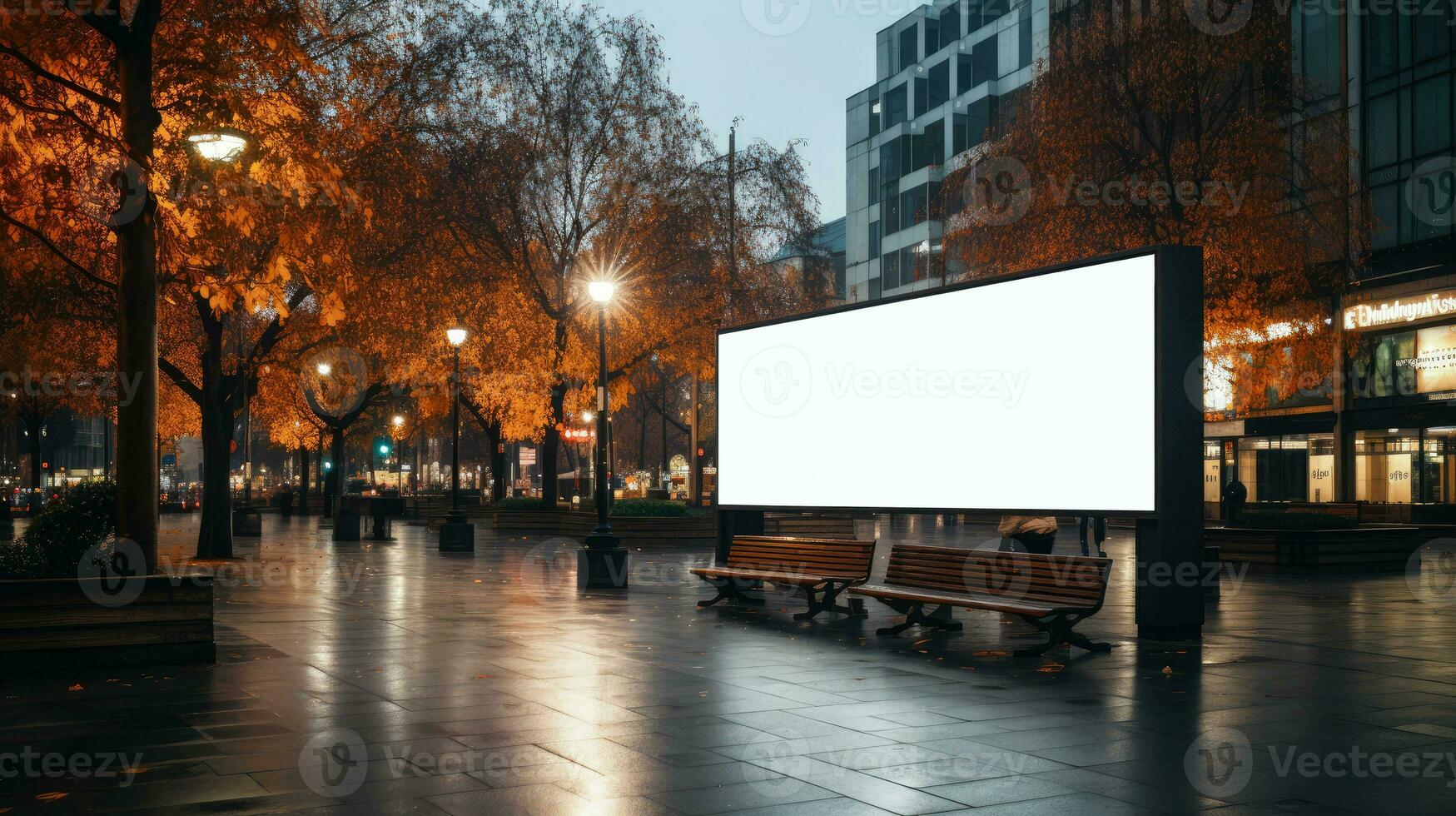 Empty billboard on a big city street in the evening. AI generated photo